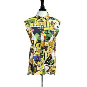 BURBERRY Multicolor Sleeveless Archive Scarf Print Button Down Shirt Size 4